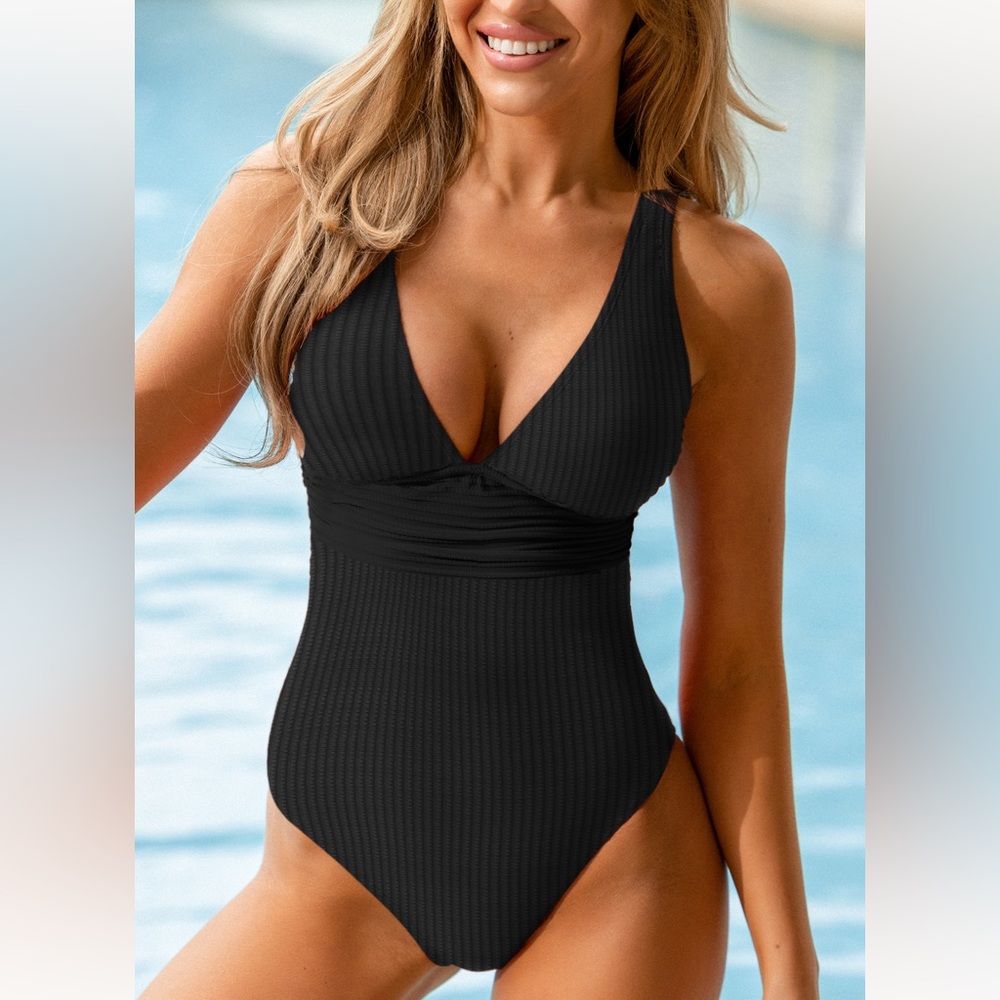 CUPSHE black one piece tummy control swimsuit size M NWT - Picture 3 of 6